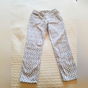 Chico's white and blue patterned,  so slimming Girlfriend crop, size 00